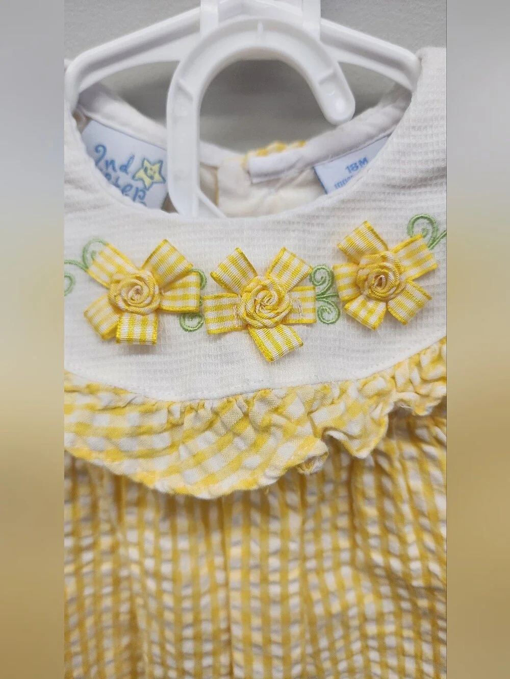 2nd Step 18M Yellow Gingham Seersucker Dress & Bloomer Set